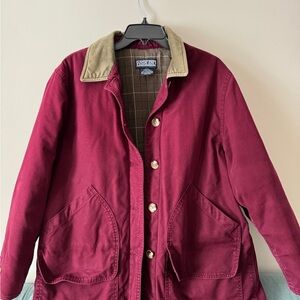 Lands' End Women's Maroon chore / barn coat with Tan Collar